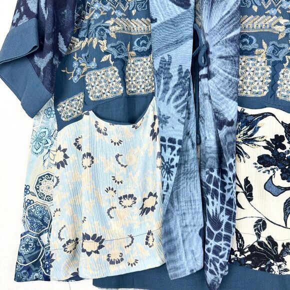 John Mark Print Embroidered Kimono Size Medium Floral Patchwork Boho - Picture 4 of 8